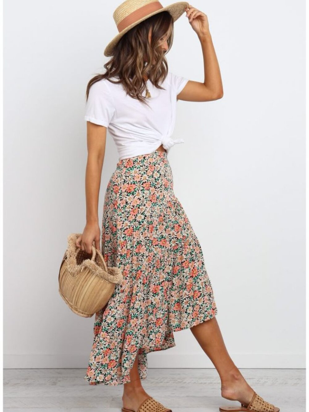 Petal & Pup Coral Floral High-Low Skirt